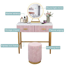 ZRN Tavolo da Trucco Set da toeletta Moderno, Tavolo da Trucco con Specchio Illuminato e Sgabello Imbottito, tavolino da toeletta in Marmo per Camera da Letto con 2 cassetti