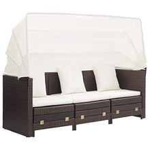 SKM Divano Letto a 3 Posti Estendibile con Tetto Polyrattan Marrone