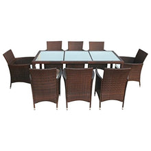 Tidyard Set da Pranzo da Giardino 9 pz con Cuscini Polyrattan Marrone, Set Mobili da Giardino in Rattan,Tavolo da Esterno 9 Posti, Tavolo con Sedie da Esterno 9 Posti 190 x 90 x 75 cm