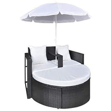 vidaXL Set Divano da Giardino in Polyrattan con Parasole Nero Sofa da Esterno - Arredi Casa