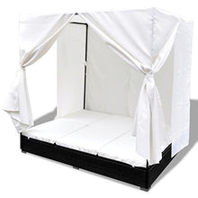 vidaXL Lettino Prendisole in Polyrattan con Tende Nero Letto Sdraio Giardino