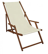 Sedia a Sdraio Bianca Ecrù Parasole Cuscino Beige da Spiaggia in Legno di Faggio 10-303SKH
