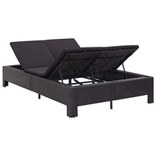 Festnight Lettino Prendisole, Lettini da Giardino a 2 Posti con Cuscino, Sedie a Sdraio da Giardino in Polyrattan Nero