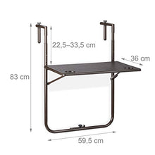 Relaxdays Tavolino Pieghevole da Balcone, Tavolo da Appendere Ringhiera, Altezza Regolabile, LxP: 59,5 x 36 cm, Marrone