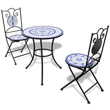 vidaXL Mobili da Giardino Esterno Tavolo Mosaico 60 cm e 2 Sedie Blu/Bianco