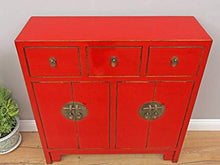 Yajutang - Cassettiera cinese con 3 cassetti, 4 ante, colore: Rosso