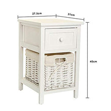 NYDZDM Comodini, Set di 2 Lucido Comodino Bianco Dresser con 1 cassetto e 1 Cesto Rattan for Camera da Letto