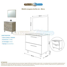 MarinelliGroup Mobile Bagno 80 cm con lavabo in Ceramica e Specchio con cassetti Rovere Chiaro Mora - 305412C