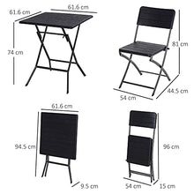 Outsunny Set 3 Pzi Mobili da Giardino: 2 Sedie (54x44.5x81cm) 1 Tavolo (61.6x61.6x74cm), Pieghevoli e Salvaspazio, Nero