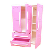 ZJL220 Armadio Moderno Rosa a Tre Porte Set da Gioco per mobili Barbi può Mettere Scarpe Accessori per Vestiti con specchietto per Ragazza
