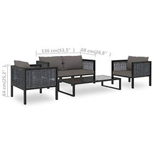 Tidyard Set Mobili in Rattan da Esterno con Tavolino, 2 Poltrone e Divano con Cuscini,per Giardino, Terrazza e Balcone,Colore Antracite, Nero
