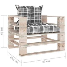 FAMIROSA Divano da Giardino Pallet Cuscini Grigi a Quadri Legno di Pino