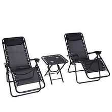 Outsunny Set Arredo da Giardino 2 Sedie a Sdraio e Tavolino Regolabili Pieghevoli Tessuto do Textilene Nero