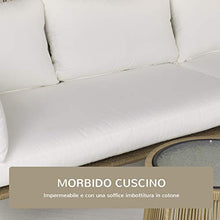 Outsunny Set 3 Pezzi Mobili da Giardino in Rattan, Divano 2 Posti con Chaise Longue e Tavolino, Beige e caffè