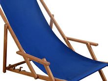 Lunga Sedia a Sdraio Color Blu con braccioli, Parasole in Faggio Scuro Pieghevole 10-307FS