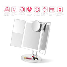 TOUCHBeauty Specchio per Trucco Illuminato,Specchio Trucco con Luce LED Regolabile,Ingranditore 1X/2X/3X/7X,con Touch Screen Tri-Fold e Base,Caricatore USB o Wireless AG-1971W(Bianca)