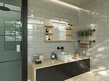 DOMTECH - Specchio da bagno con mensole, in rovere