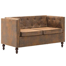 SKM Divano Chesterfield a 2 Posti in Tessuro Scamosciato Marrone