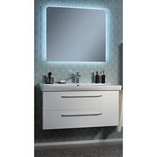 Fackelmann Set di mobili da bagno bianco lucido, 3 pezzi Lavandino in ceramica da appendere Milano 100 cm & specchio da bagno a LED