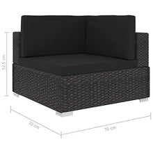 Tidyard Poltrona Modulare ad Angolo con Cuscini in Polyrattan Nero 70 x 70 x 52,5 cm