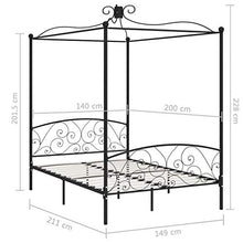 SKM Letto a Baldacchino Nero in Metallo 140x200 cm (28.2kg)