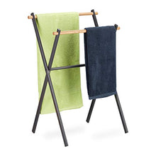 Relaxdays Portasciugamani da Terra, Piantana Autoportante, 2 Bracci, Acciaio e Legno, HLP: 85x59x45 cm, Antracite Natura