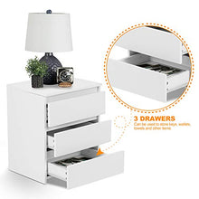Dioche - Comodino moderno bianco lucido, con 3 cassetti, mobili per camera da letto, 45 x 38,2 x 56 cm