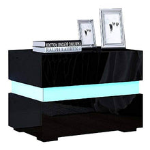 lyrlody Comodino Bianco/Nero con 2 Cassetti, Comodino Camera da Letto Lucido Comodino Cameretta con Illuminazione LED Blu e Telecomando, 60 x 39 x 45cm (Nero)