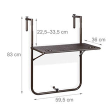 Relaxdays Tavolino Pieghevole Balcone, Tavolo da Appendere Ringhiera Altezza Regolabile Resistente Intemperie, Marrone
