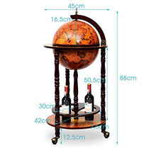 Goplus Supporto per Bottiglia Portabottiglie Scaffale per Vino Stocaggio del Vino a Forma di Mappamondo Artistico Supporto di Legno con 3 Ruote (Marrone)