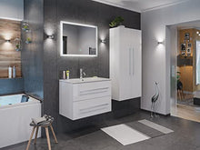 Set di mobili da bagno Firenze 80 (4 parti/B) bianco lucido e specchio a LED