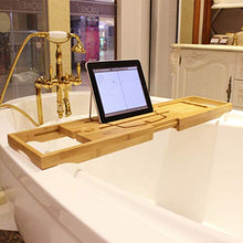 AnnYGJ Supporto per Vasca, Installazione Gratuita di bambù Bagno Multifunzionale per Tablet iPad per Cellulare, Retrattile 74-113 cm, Adatto per la Maggior Parte delle vasche negli Hotel Domestici