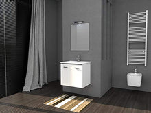 Ideastella Mobile Bagno 60cm + lavabo in Ceramica, specchiera e Lampada LED – Serie Ibiza (Bianco Lucido)