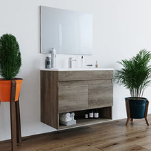 Mobile bagno 80 cm sospeso con lavabo in ceramica e specchio con ante rovere Erika