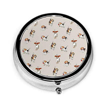 Scatola rotonda per medicina portatile, mini portapillole in metallo, dispenser per pillole, borsa da tasca, regalo da viaggio, beagles at play