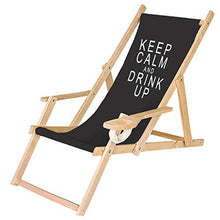 Sedia a Sdraio Pieghevole in Legno, con Braccioli e Portabibite Nero Motivo Keep Calm [119]