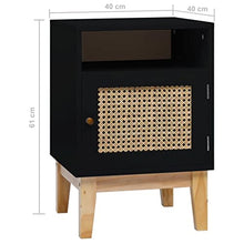 vidaXL Comodino Nero 40x40x61 cm in MDF e Rattan