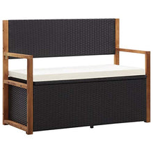 OUSEE Cassapanca 110 cm in Polyrattan e Legno Massello di Acacia Nero