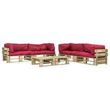 vidaXL Legno Pino Divano Giardino su Pallet 6 pz Cuscini Rossi Sofa Tavolini