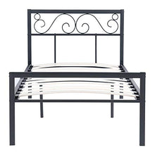 Letto in Metallo Rete a Doghe Moderna con Letto Singolo a Doghe in Legno con Testiera per Camera da Letto Nera