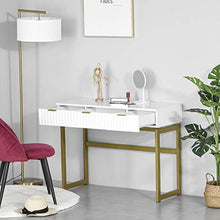 homcom Toeletta da Camera in MDF e Metallo, Tavolo per Trucco con 3 Cassetti 100x40x76cm Bianco e Oro