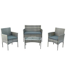 Belissy Set di mobili da balcone in rattan sintetico, da giardino, balcone, terrazzo, divano,set di mobili da giardino in polyrattan,per 4 pezzi,divano e tavolo,cuscini per giardino (grigio + rattan)