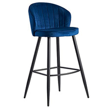 Wohnling Sgabello da bar in velluto blu con schienale, 56 x 102,5 x 52,5 cm, sgabello da cucina scandinavo, in tessuto e metallo, 110 kg, design sedia da bar, sgabello da bistrò imbottito
