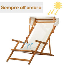 Outsunny Sdraio da Giardino in Legno con Poggiapiedi e Tettuccio, Set 2 Pezzi Bianco Crema