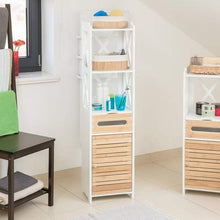 Relaxdays 10020975 Mobile a Colonna Alto con 6 Mensole, Armadio Multiuso per Bagno e Cucina, Stretto, per Nicchie, Bianco