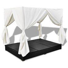 vidaXL Lettino Prendisole in Polyrattan con Tende Nero Letto Sdraio Giardino