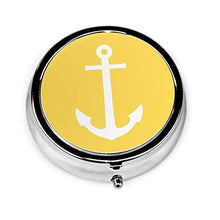White Anchor On Mustard - Contenitore rotondo per pillole con 3 scomparti, in metallo, per medicinali e vitamine