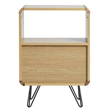 VS Venta-stock Comodino Buda con 2 cassetti, Colore Quercia, Gambe Metalliche in Nero