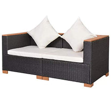 GOTOTOP Divano Angolare da Giardino,Divano da Esterno 2 Posti,con 2 Cuscini di Seduta e 2 Cuscini per Lo Schienale,in Polyrattan,Nero e Marrone,69.5 x 69.5 x 57.5 cm