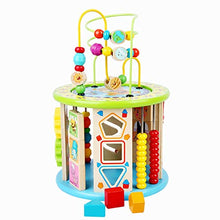 Greatangle Bambini Neonati Multi-Funzione a Sei Lati Grande Perlina Rotonda Scatola del Tesoro Puzzle con Perline Giocattoli per Bambini di 1-2-3 Anni Multicolore